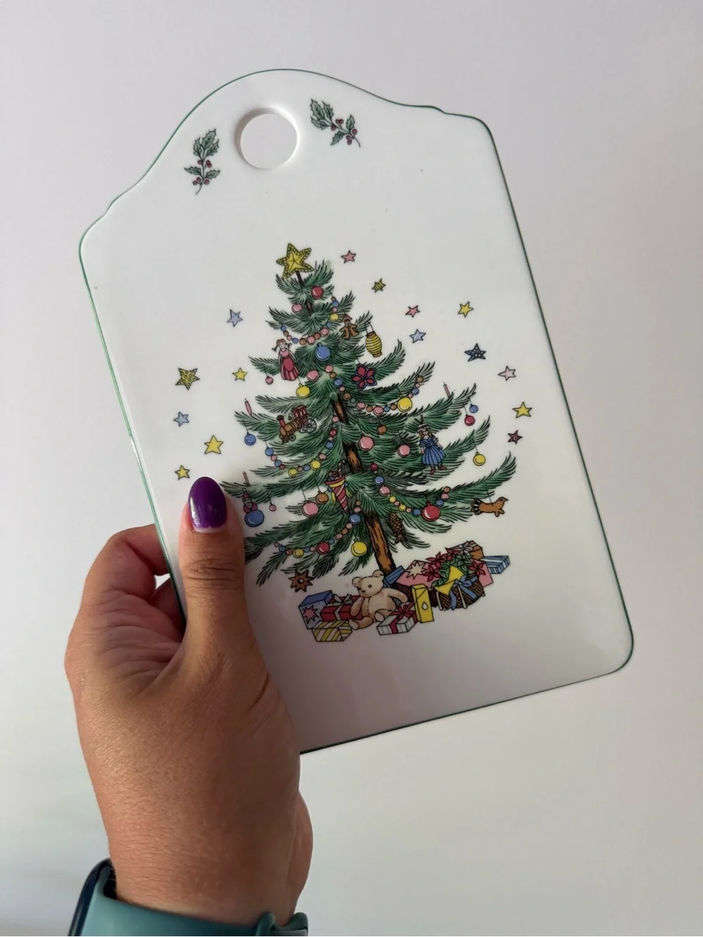 Ceramic Christmas Tree Decor/Serving Board - White with Green Tree